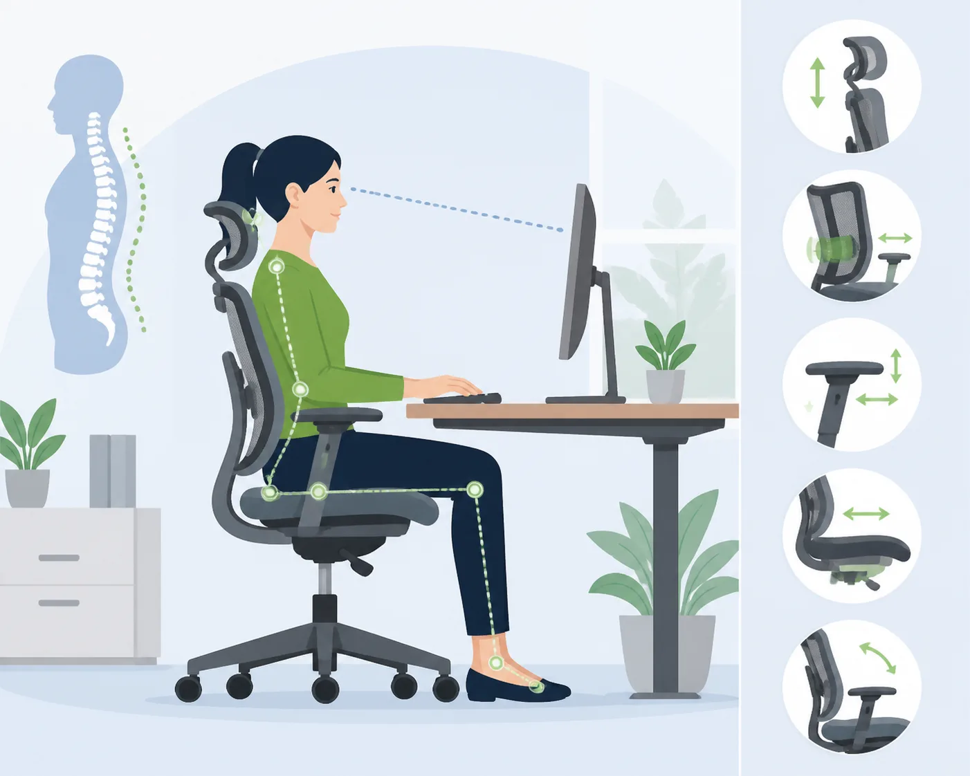 Cách chọn ghế văn phòng công thái học bảo vệ cột sống